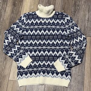 Talbots Navy and Cream Turtleneck Sweater